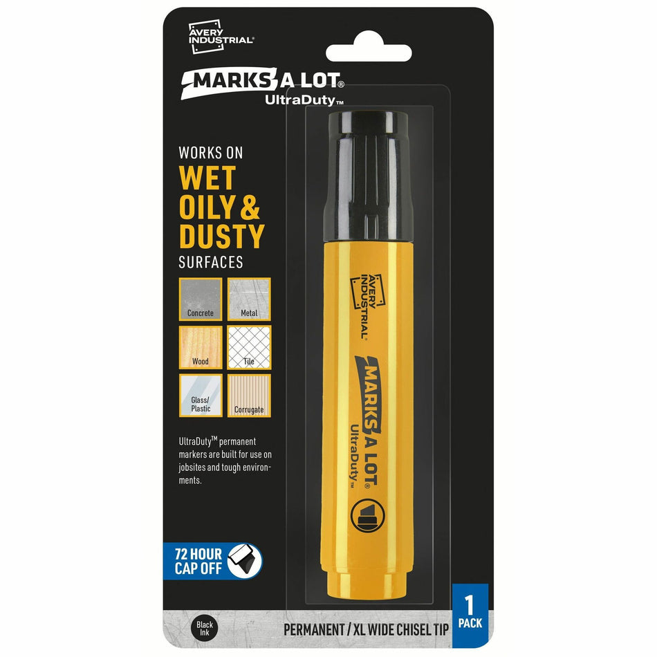 Avery®Marks A Lot UltraDuty Markers, XL Wide Tip, 1 Black Marker (29865) - 18 mm Narrow Narrow Chisel, Bold, XL Wide Marker Point - Black Ink - Polyester Tip - 1 / Pack