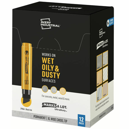 Avery®Marks A Lot UltraDuty Markers, XL Wide Tip, 12 Black Markers (29866) - 18 mm Narrow Narrow Chisel, Bold, XL Wide Marker Point - Black Ink - Polyester Tip - 12 / Pack