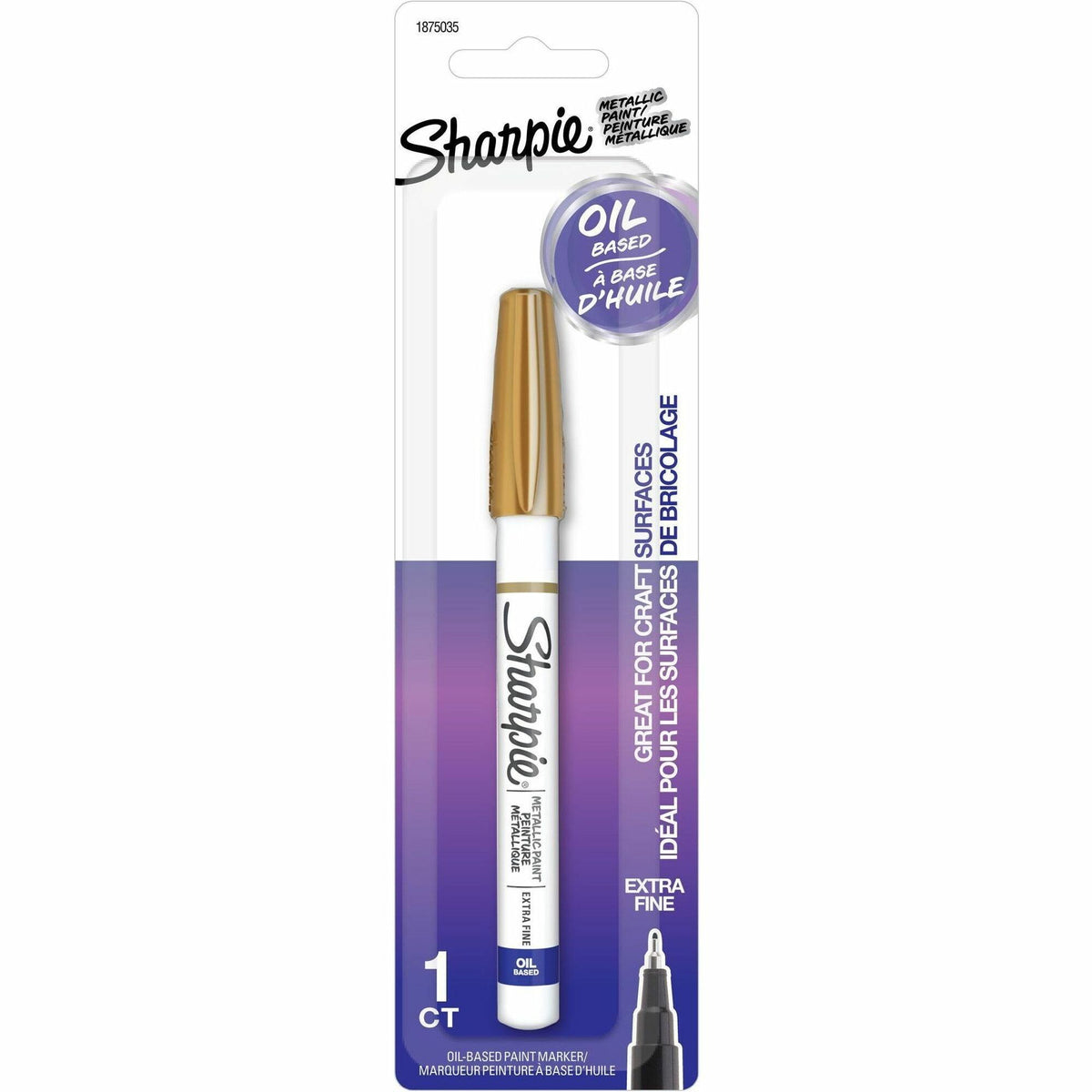 Sharpie Oil-Based Paint Markers - Extra Fine Marker Point - Gold Ink - Oil Based - Metal Barrel - 1 / Pack