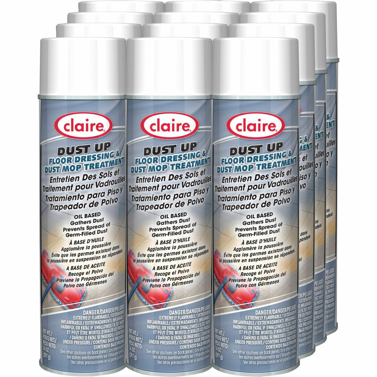 Claire Dust Up Dust Mop Treatment - 14 fl oz (0.4 quart) - Pleasant Lemon Scent - Pleasant Scent - Pale Yellow Can - 12 / Carton
