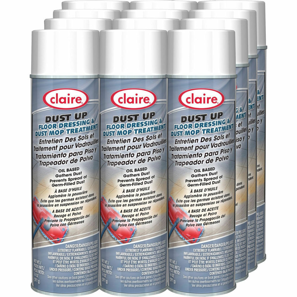 Claire Dust Up Dust Mop Treatment - 14 fl oz (0.4 quart) - Pleasant Lemon Scent - Pleasant Scent - Pale Yellow Can - 12 / Carton
