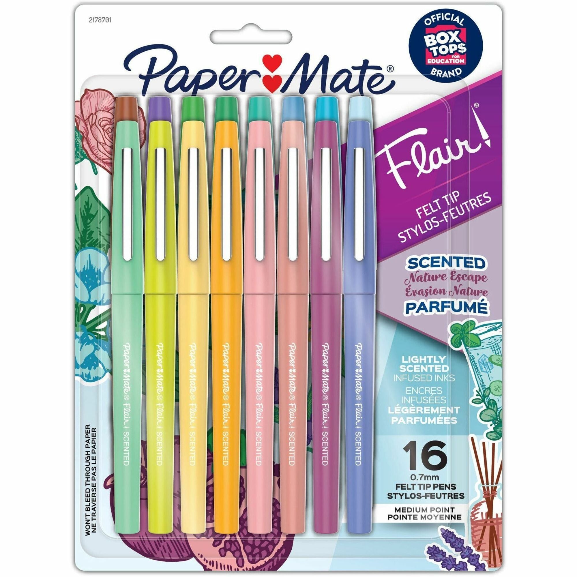 Paper Mate Flair Scented Nature Escape Pens - 0.7 mm Medium Pen Point - Assorted Ink - Felt Tip - 16 / Pack