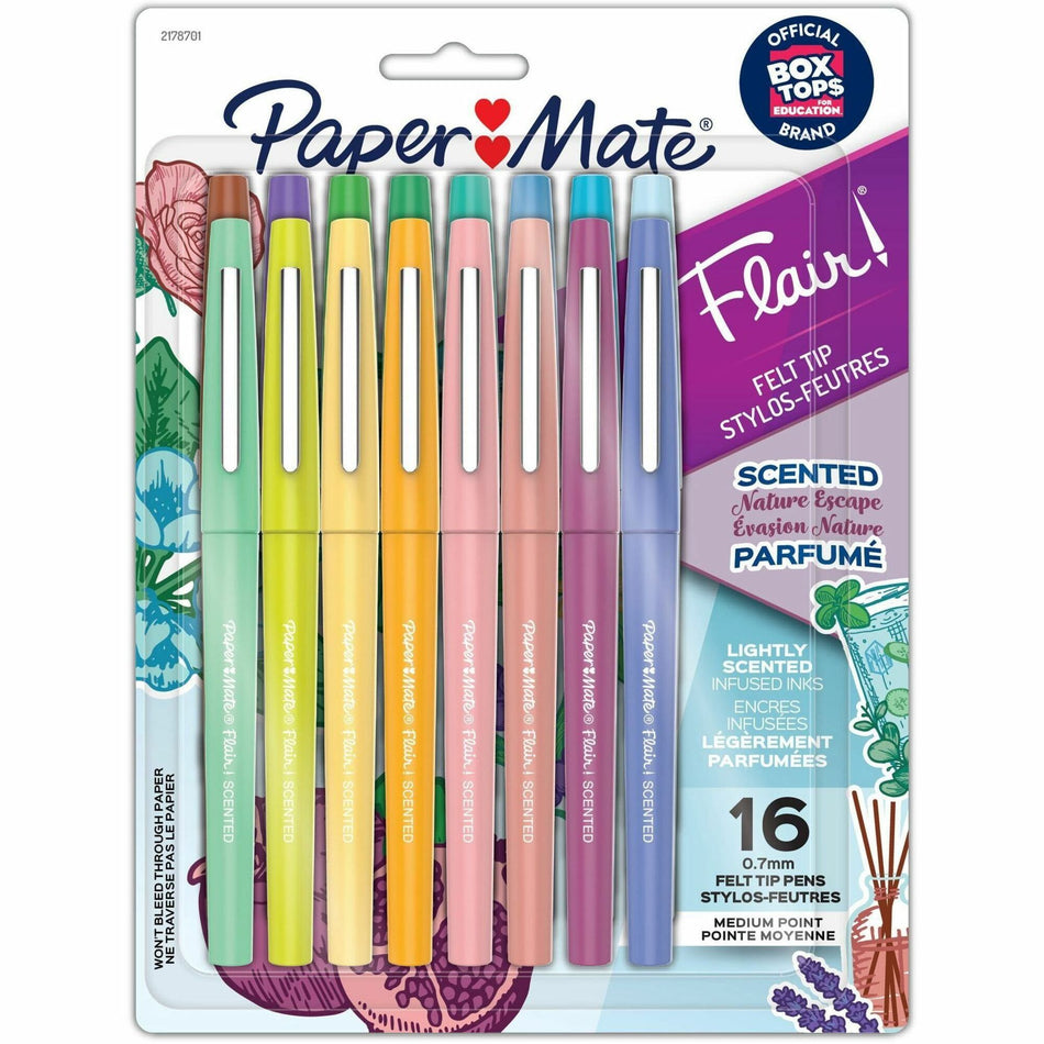 Paper Mate Flair Scented Nature Escape Pens - 0.7 mm Medium Pen Point - Assorted Ink - Felt Tip - 16 / Pack