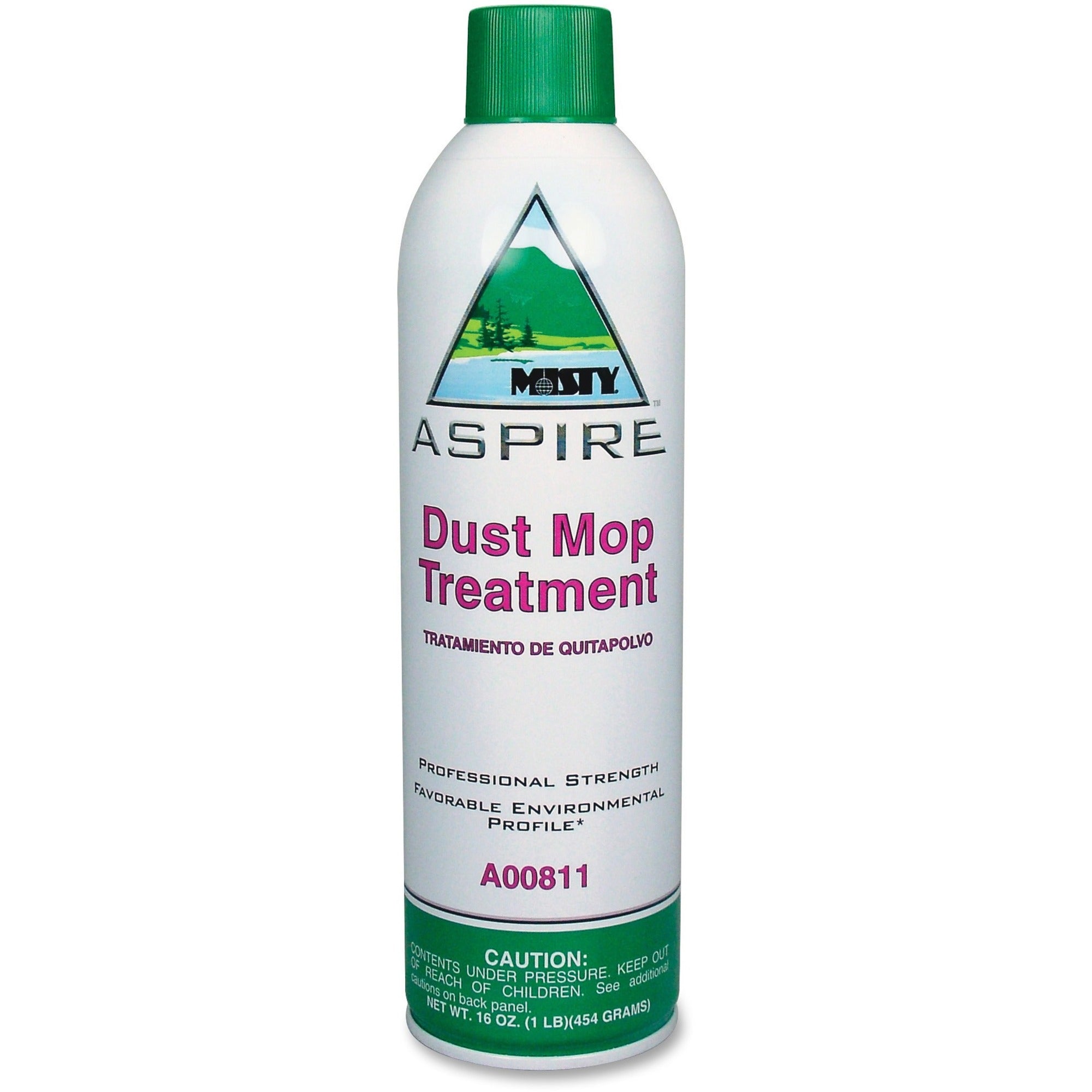 MISTY Aspire Dust Mop Treatment - For Multipurpose - Aerosol - 16 fl oz (0.5 quart) - Lemon, Citrus Scent - VOC-free, No-wax, Water Based, Non-flammable, Silicon-free - Clear, White - 1 Each