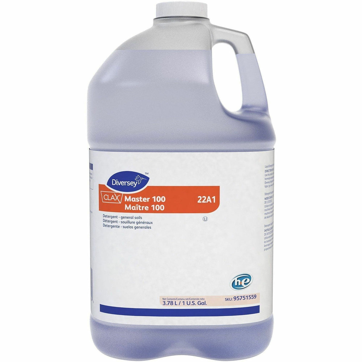 Diversey Clax Master 100 22A1 - For Fabric, Industry, Home - Concentrate - Liquid - 125.1 fl oz (3.9 quart) - 7 pH - Kosher, Odorless, Heavy Duty, Phosphate-free - Clear Blue