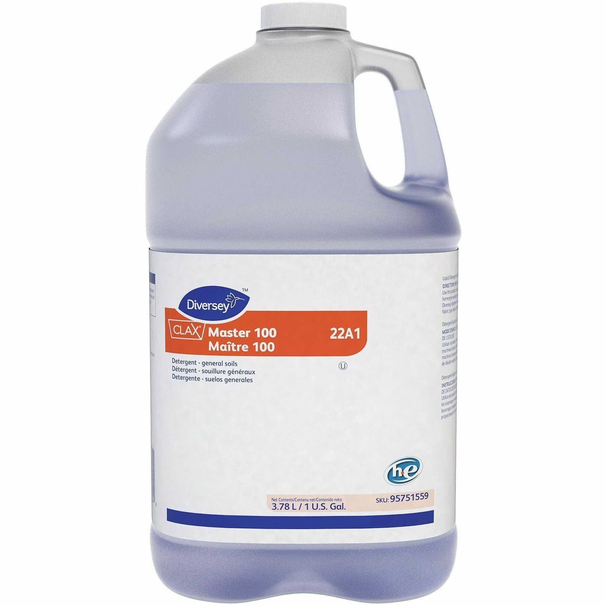 Diversey Clax Master 100 22A1 - For Fabric, Industry, Home - Concentrate - Liquid - 125.1 fl oz (3.9 quart) - 7 pH - Kosher, Odorless, Heavy Duty, Phosphate-free - Clear Blue