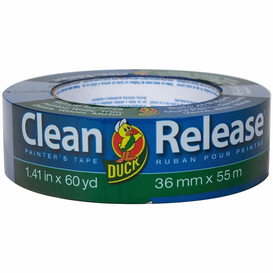 Duck Clean Release Blue Painter's Tape - 60 yd Length x 1.41" Width x 5.6 mil Thickness - 3" Core - Matte - Blue - Crepe Paper Backing - Synthetic Rubber Adhesive - UV Resistant - For Paint, Glass, Wood, Metal, Indoor, Outdoor - 16 / Pack