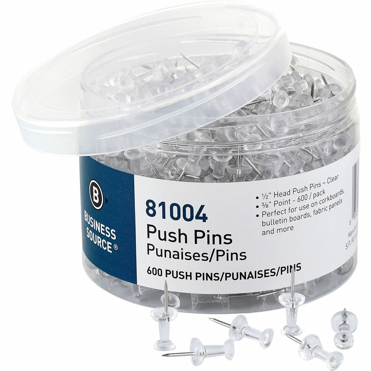Business Source 1/2" Head Pushpins - 2000