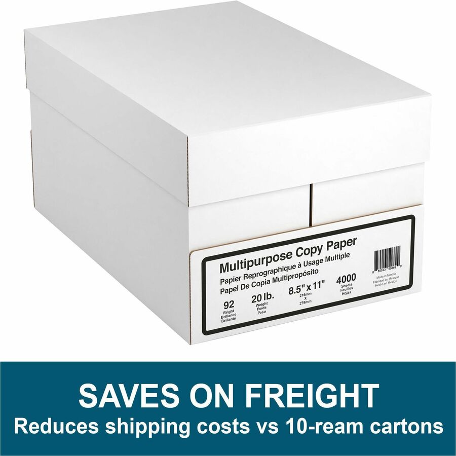 DSE 8 Ream Multipurpose Copy Paper - 4000 Sheets - 92 Brightness - Letter - 8 1/2" x 11" - 20 lb Basis Weight - White - 500 Sheets per Ream - 8 / Carton