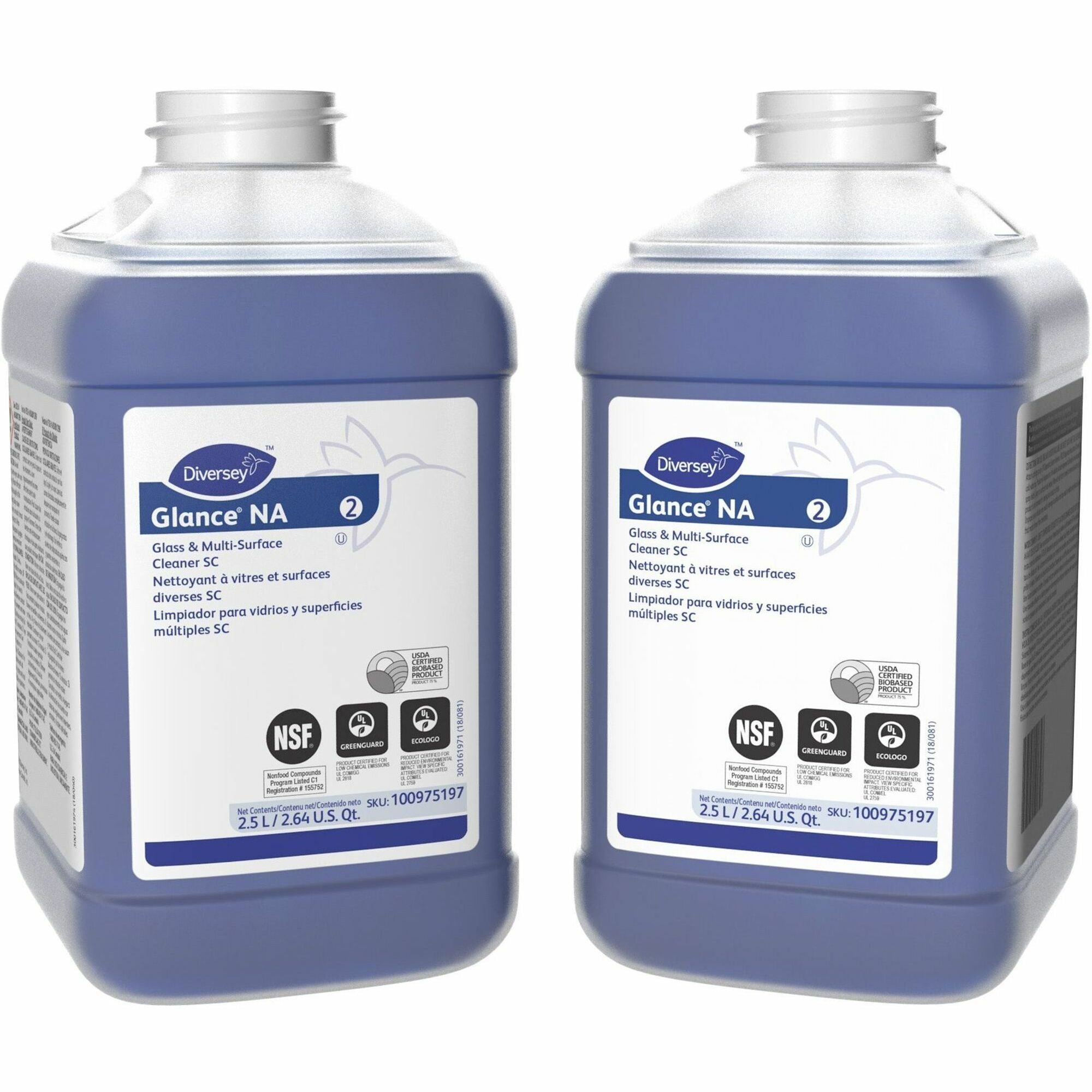 Diversey Glass/Multi-Purpose Cleaner - Concentrate - 84.5 fl oz (2.6 quart) - Non Ammoniated, Streak-free, Quick Drying, Non-smearing, Fragrance-free, Dilutable, Odorless, Kosher - Blue - 2 / Carton