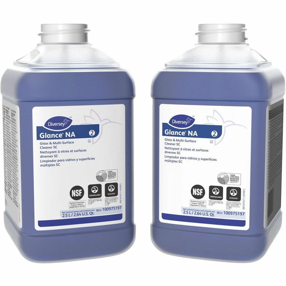 Diversey Glass/Multi-Purpose Cleaner - Concentrate - 84.5 fl oz (2.6 quart) - Non Ammoniated, Streak-free, Quick Drying, Non-smearing, Fragrance-free, Dilutable, Odorless, Kosher - Blue - 2 / Carton