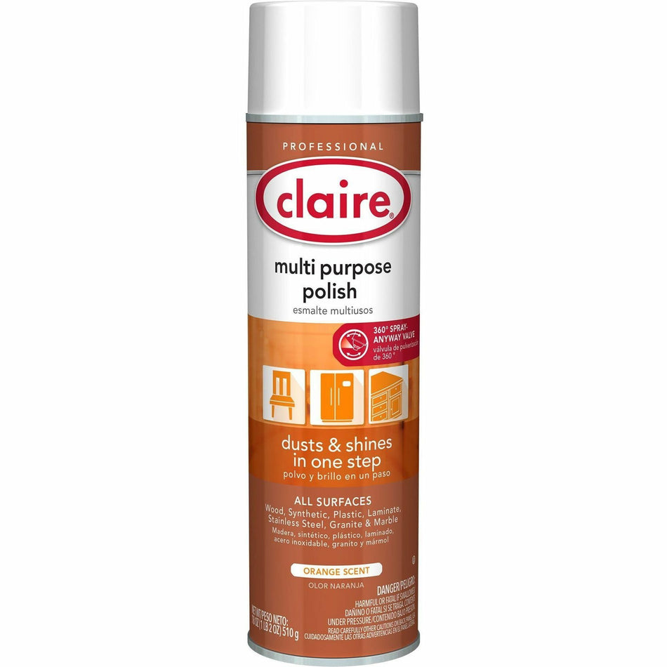 Claire Citra Gloss All Surface Duster/Polish - 18 fl oz (0.6 quart) - No-wax - Tennessee Orange - 1 Each