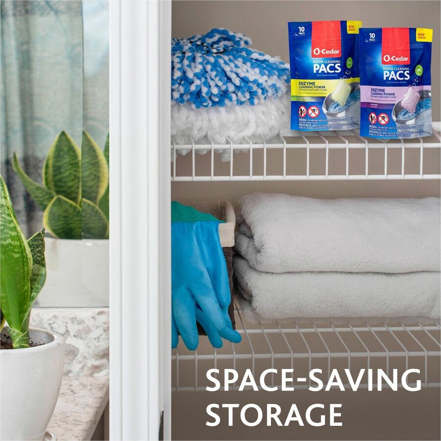 O-Cedar PACS Hard Floor Cleaner - Concentrate - Crisp Citrus Scent - Streak-free, Chemical-free, Ammonia-free, Bleach-free, Paraben-free, Resealable - Multi - 10 / Pack