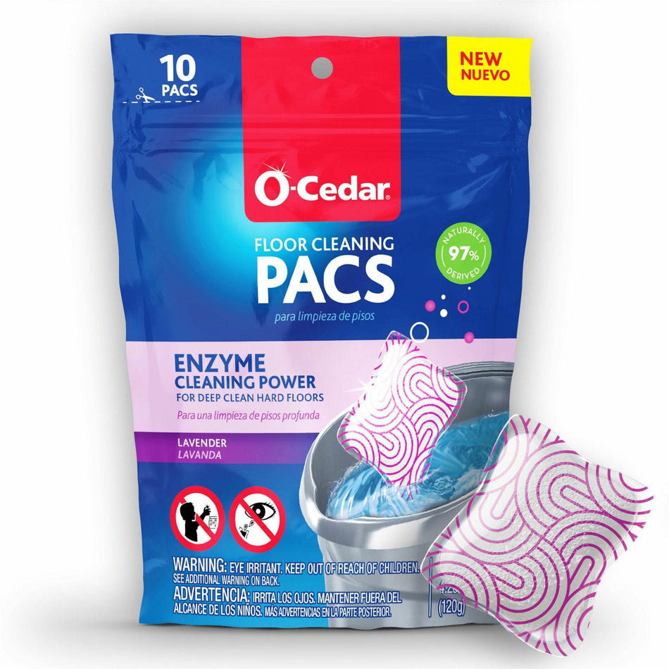 O-Cedar PACS Hard Floor Cleaner - Concentrate - Crisp Citrus Scent - Streak-free, Chemical-free, Ammonia-free, Bleach-free, Paraben-free, Resealable - Multi - 10 / Pack