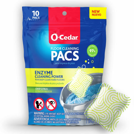 O-Cedar PACS Hard Floor Cleaner - Concentrate - Crisp Citrus Scent - Streak-free, Chemical-free, Ammonia-free, Bleach-free, Paraben-free, Resealable - Multi - 10 / Pack