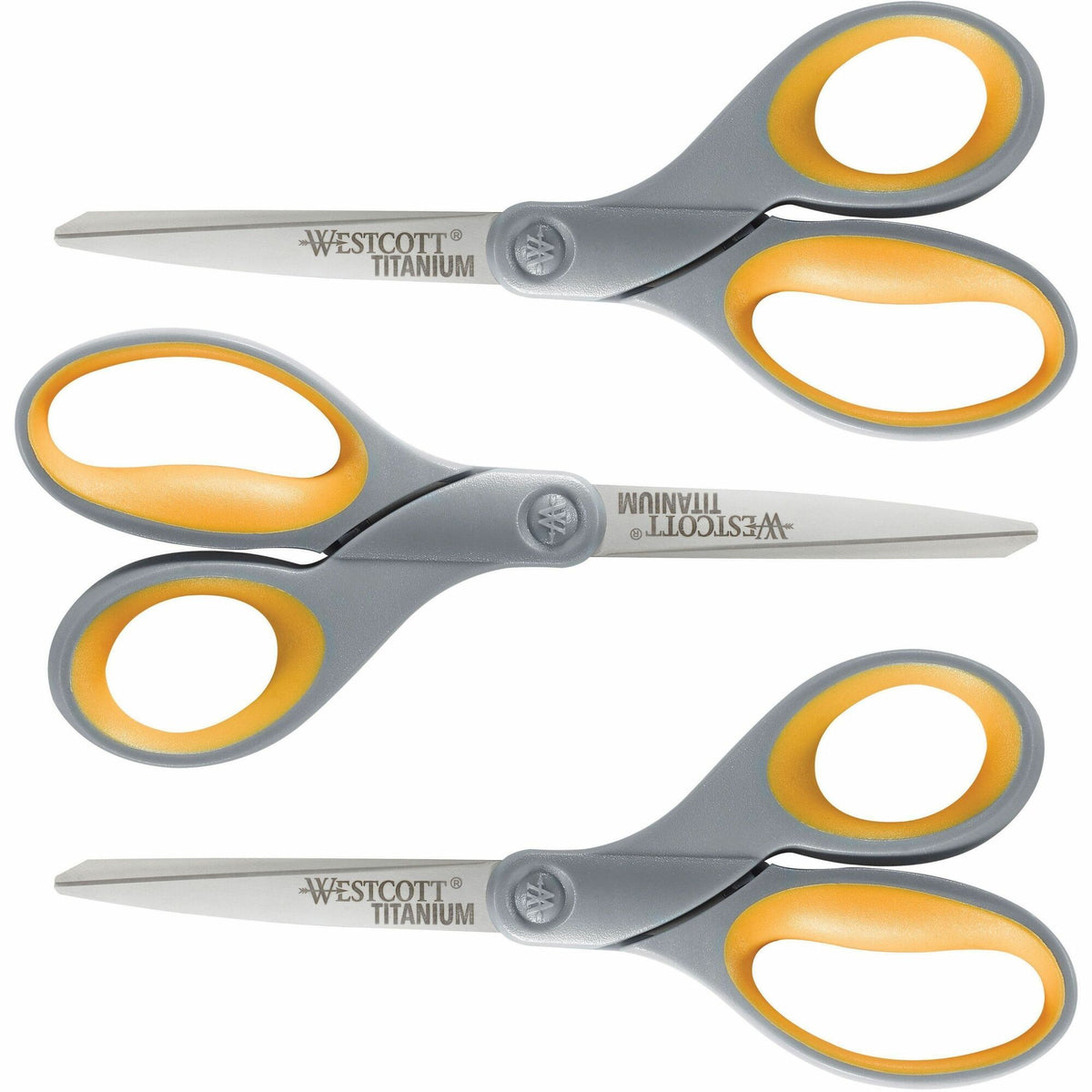 Westcott Titanium Bonded Scissors Set - 8" Overall Length - Straight-left/right - Titanium - Pointed Tip - Gray/Yellow - 3 / Pack