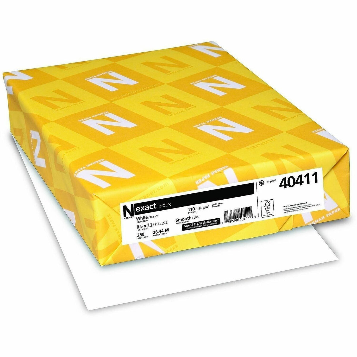Exact 110lb Heavyweight Exact Index Paper - 94 Brightness - 8 1/2" x 11" - 110 lb Basis Weight - Smooth - Durable, Acid-free, Heavyweight - White - 250/Pack - 8 / Carton