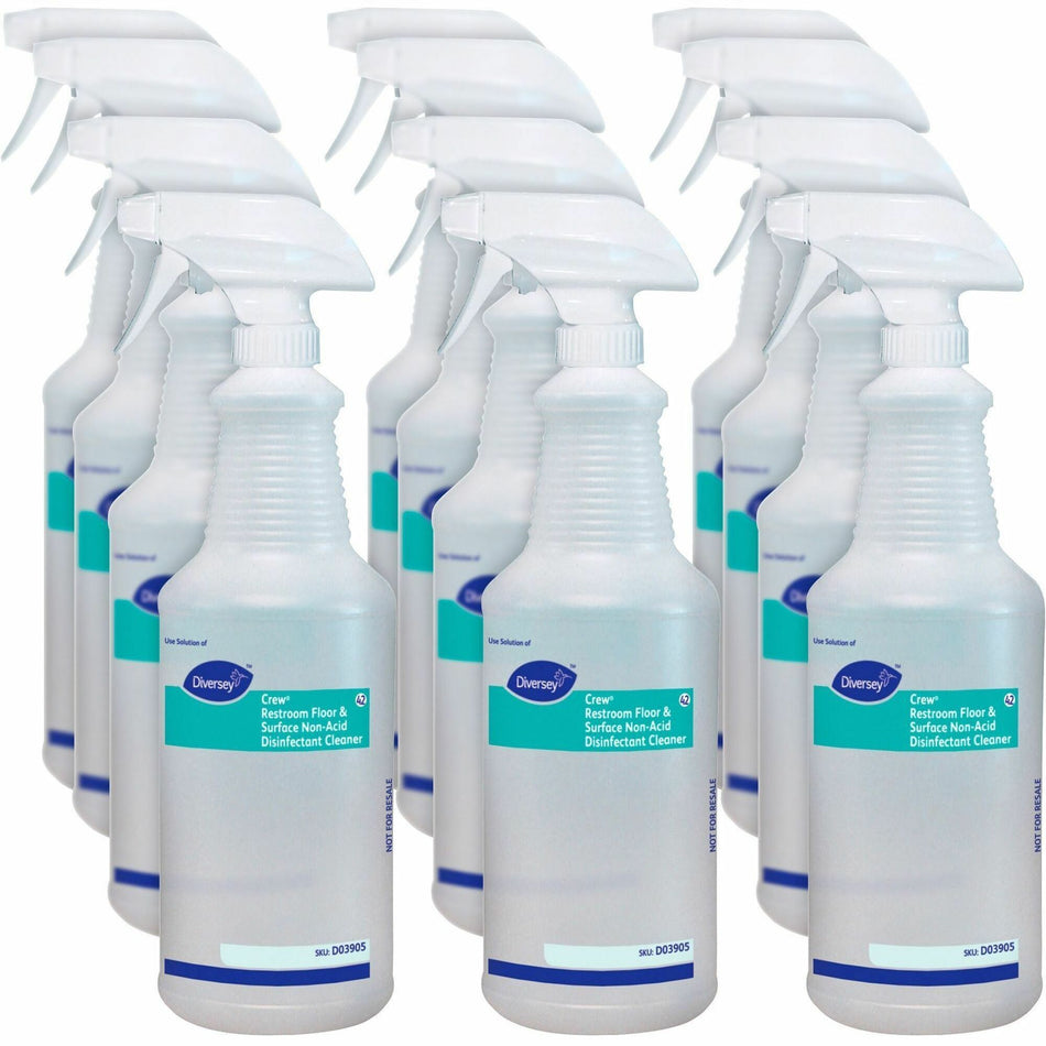 Diversey Empty Spray Bottle for Cleaner - Suitable For Restroom, Floor - Easy to Use, Labeled - Clear - 12 / Carton