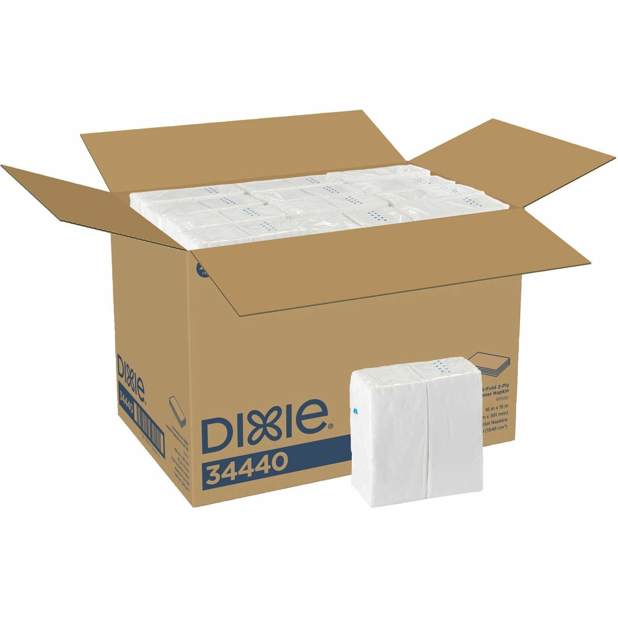 Dixie 2-Ply Dinner Napkins - 2 Ply - 1/8 Fold - 15" Width x 16" Length - Scrollwork Pattern - White - 126/Pack - 24 / Carton