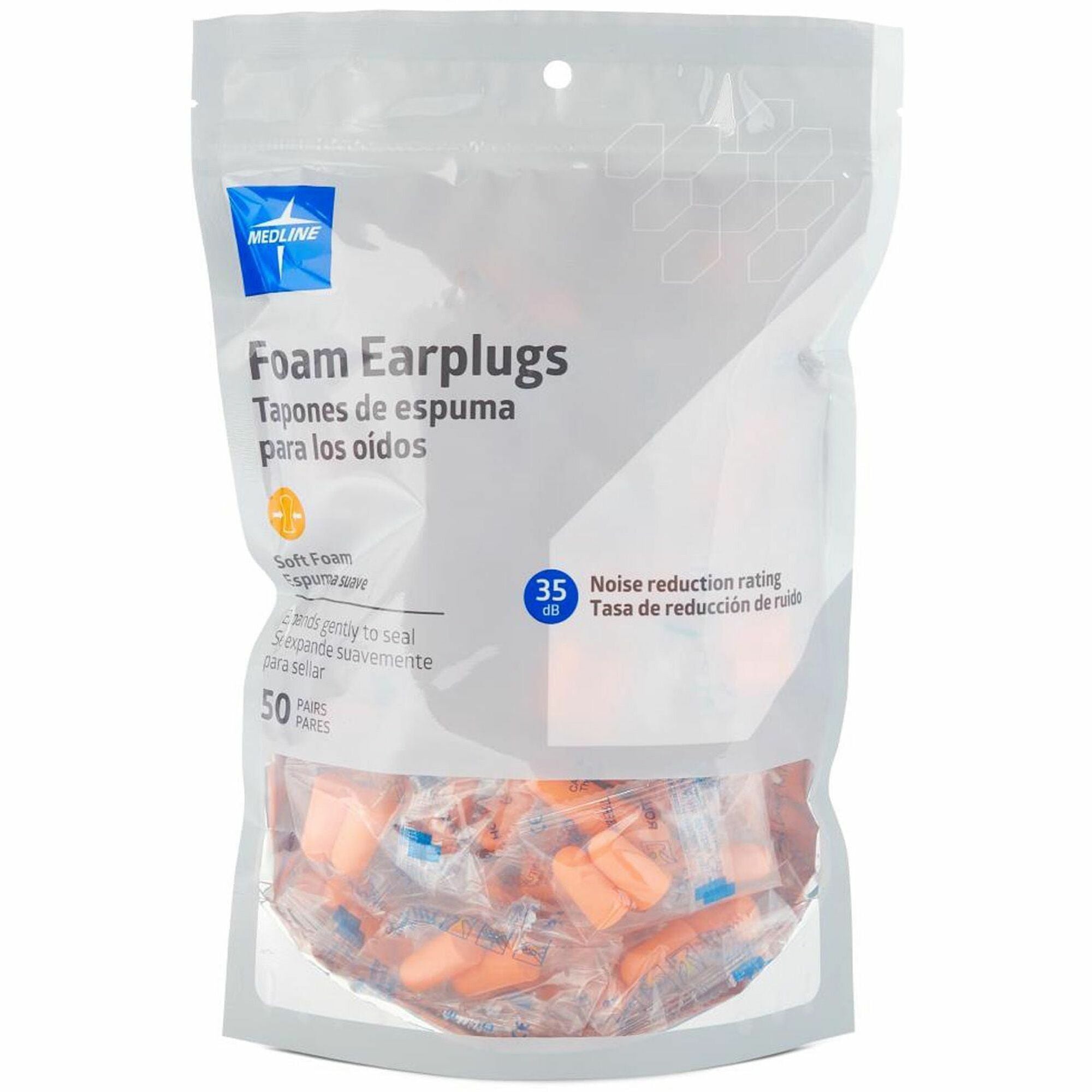 Medline Earplugs - Recommended for: Ear - Noise Protection - Foam - Orange - 2/Pair - 50 / Bag