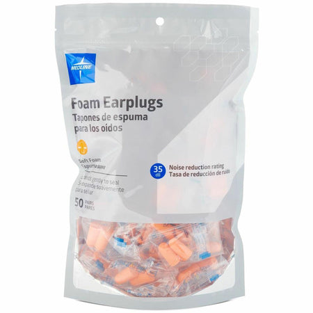 Medline Earplugs - Recommended for: Ear - Noise Protection - Foam - Orange - 2/Pair - 50 / Bag