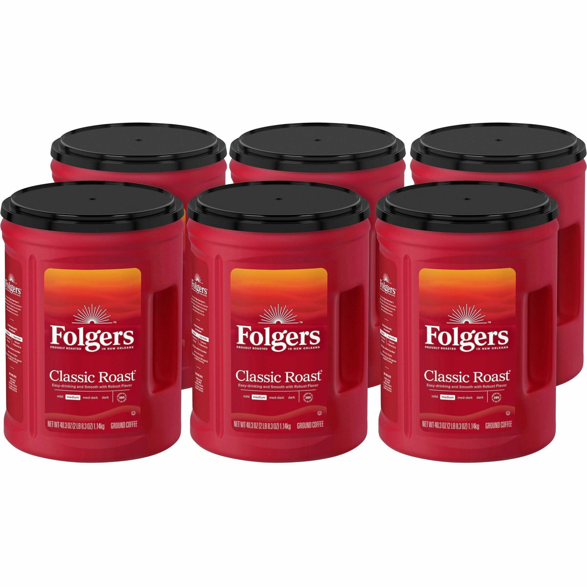 Folgers® Ground Classic Roast Coffee - Medium - 40.3 oz Per Canister - Ground - Mountain Grown, Classic Roast - Kosher - 6 / Carton