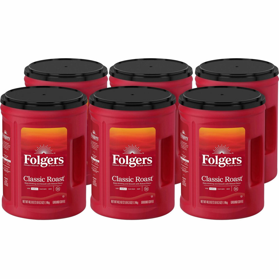 Folgers® Ground Classic Roast Coffee - Medium - 40.3 oz Per Canister - Ground - Mountain Grown, Classic Roast - Kosher - 6 / Carton