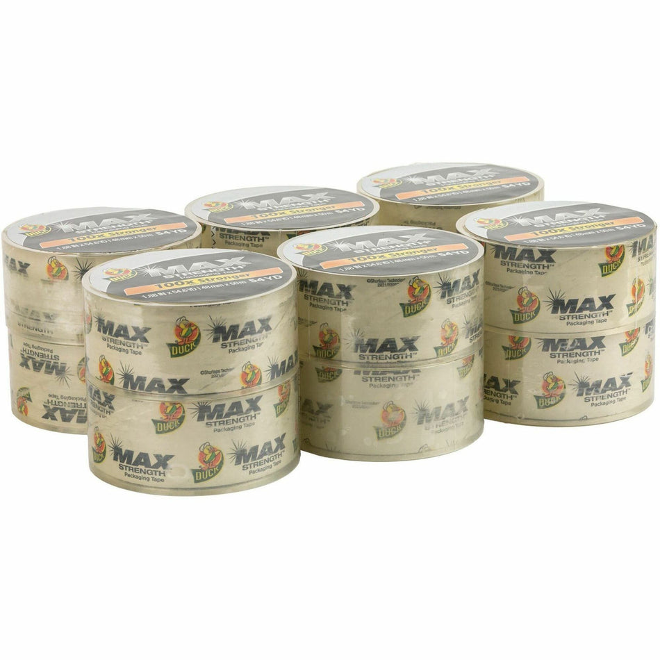 Duck Max Strength Packaging Tape - 54.60 yd Length x 1.88" Width - Clear - Damage Resistant - For Packaging, Shipping, Moving, Storage, Box, Home, Office, Project, Sealing - 12 / Pack