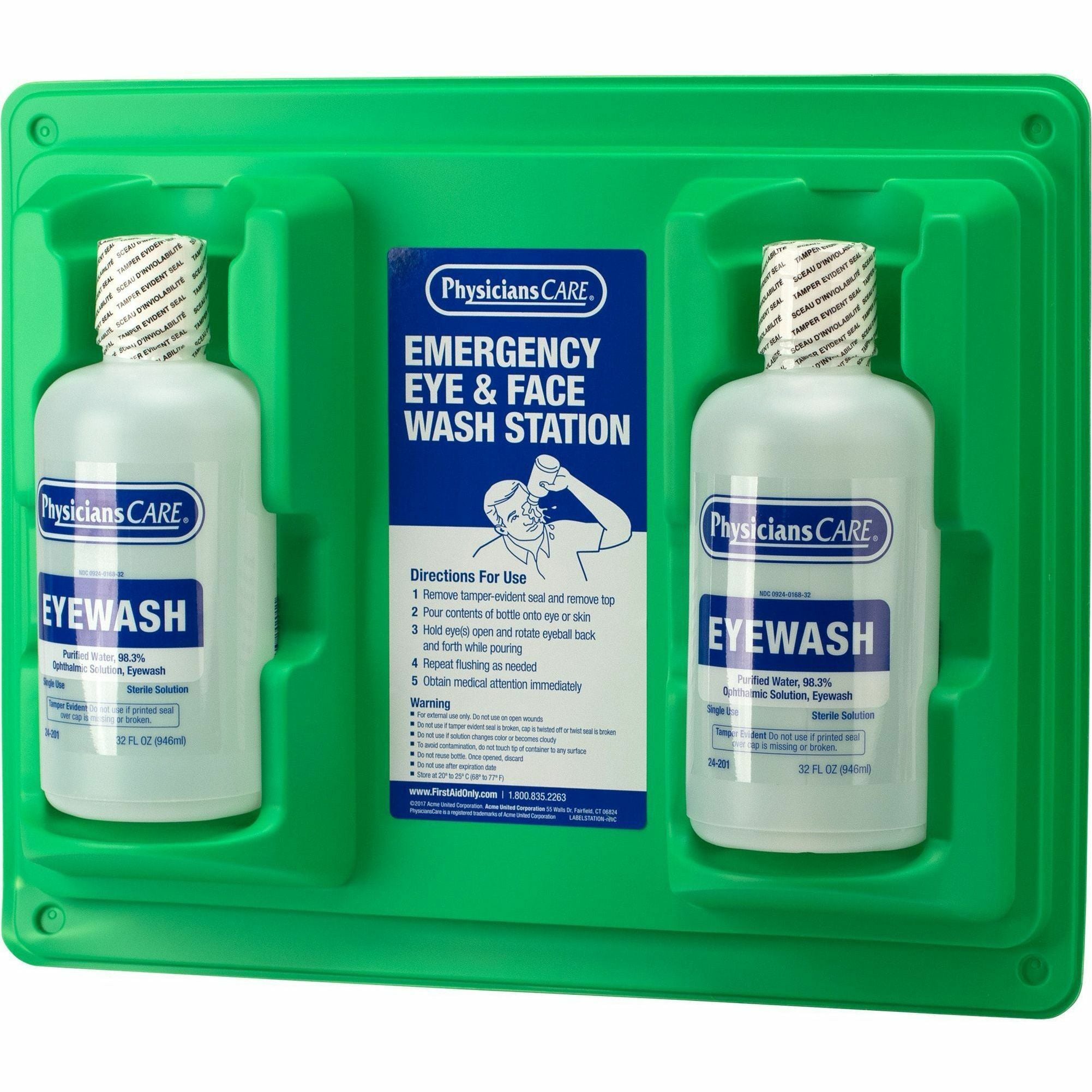First Aid Only Twin-Bottle Eyewash Station - 1 quart - Clear