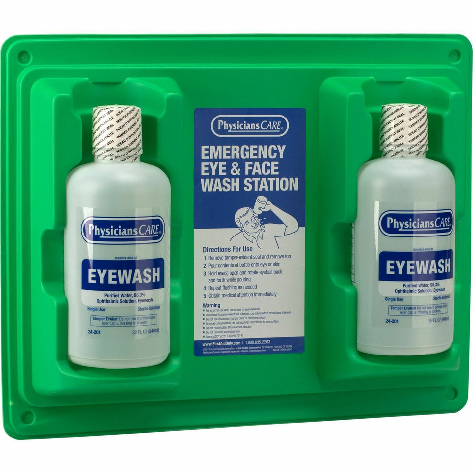 First Aid Only Twin-Bottle Eyewash Station - 1 quart - Clear