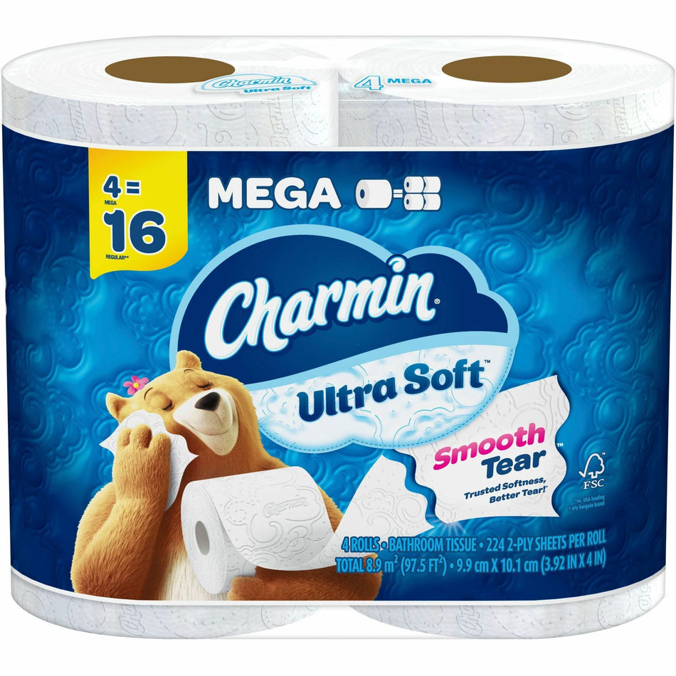 Charmin Ultra Soft Bath Tissue - 2 Ply - Mega - 224 Sheets/Roll - White - 4 / Pack
