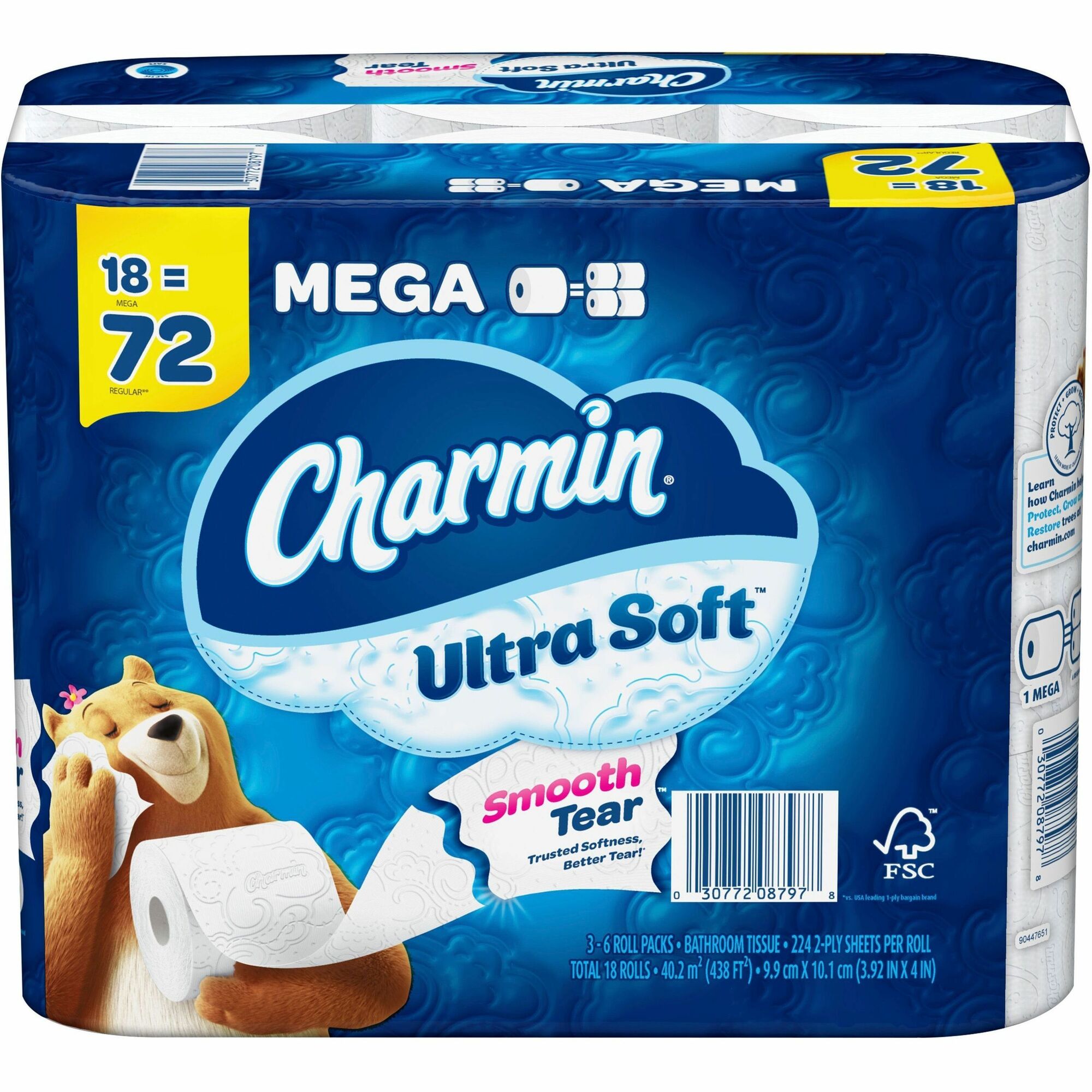 Charmin Ultra Soft Bath Tissue - 2 Ply - Mega - 224 Sheets/Roll - White - 18 / Pack