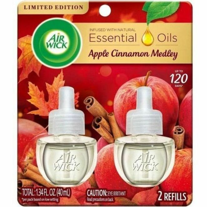 Air Wick Apple Scented Oil - Oil - 0.6 fl oz (0 quart) - Apple Cinnamon Medley - 60 Day - Long Lasting - 2/Pack - 6 / Carton