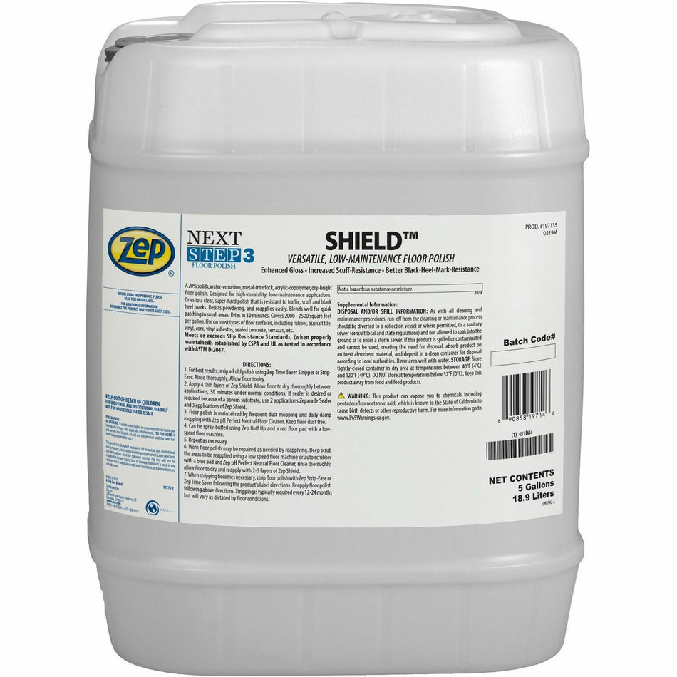Zep Commercial SHIELD Floor Polish - For Floor, Multipurpose - 640 fl oz (20 quart) - Water Based, Durable, Scuff Resistant, Black Mark Resistant, Slip Resistant - Milky White - 1 Each