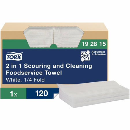 Tork 2-in-1 Scouring/Cleaning Foodservice Towels - 1 Ply - 13" Width x 21" Length - White - 120 / Carton