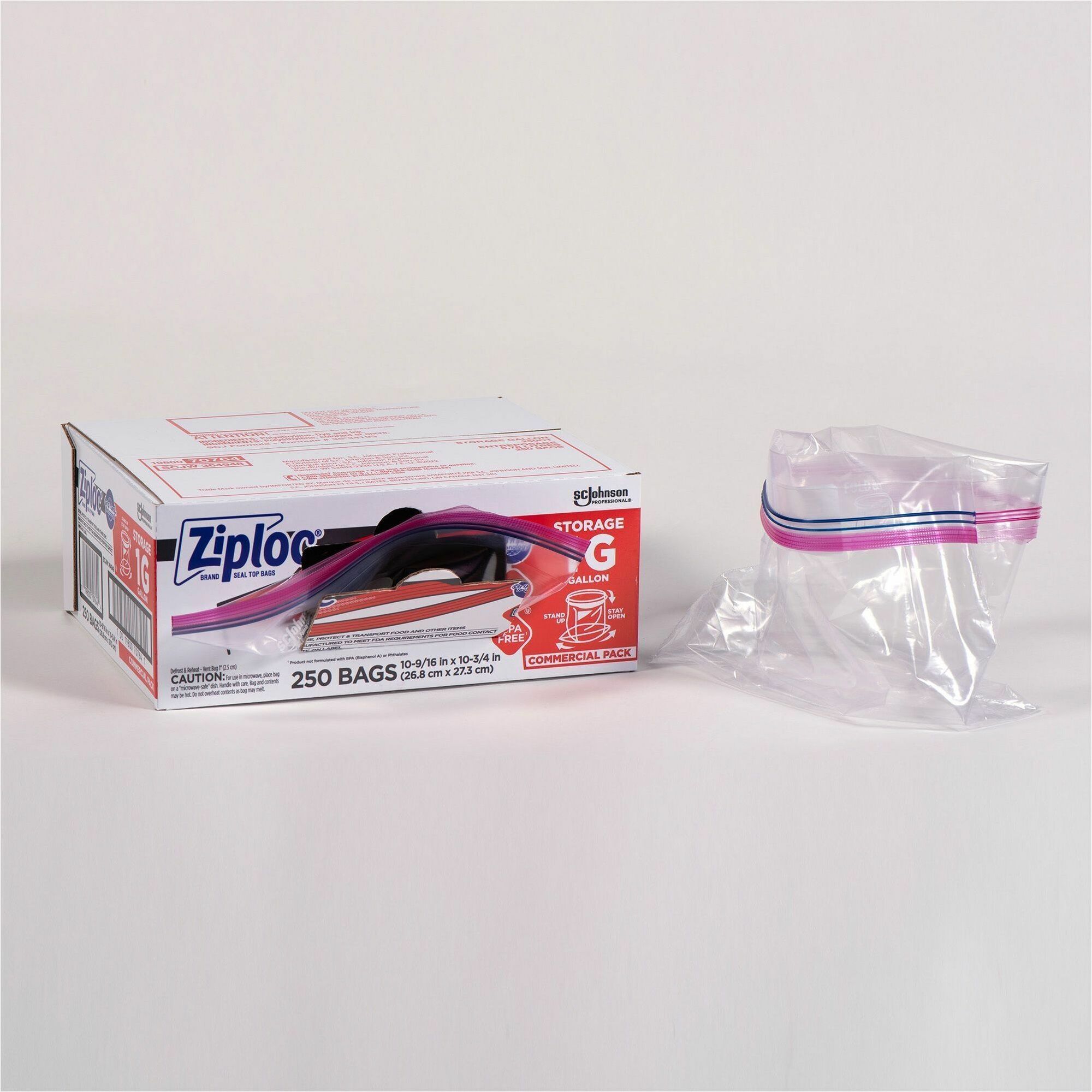 Ziploc® Gallon Storage Bags - Large Size - 1 gal Capacity - 10.50" Width x 1.75 mil (44 Micron) Thickness - Zipper Closure - Textured - Clear - Plastic - Multipurpose/ - 250 / Carton