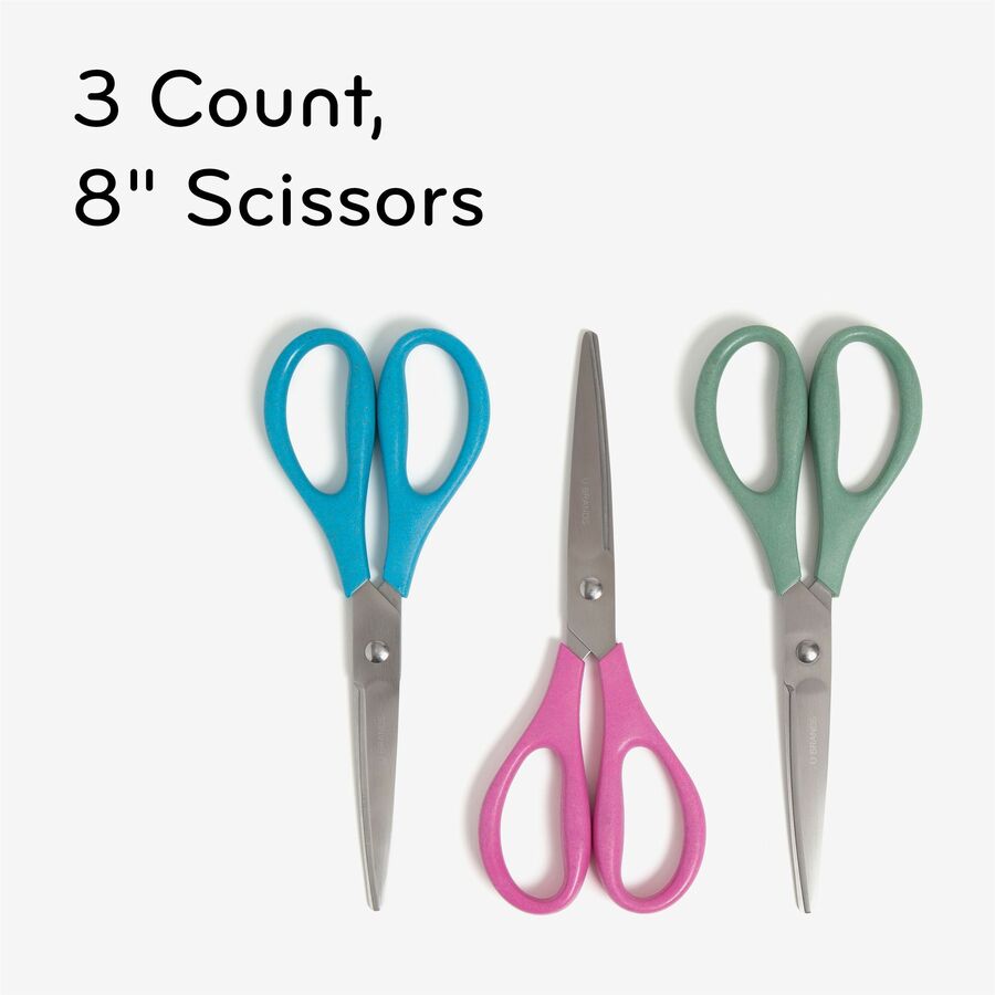 U Brands U-Eco 8 " Scissors - Left/Right - Stainless Steel - Blunted Tip - Assorted - 3 / Pack