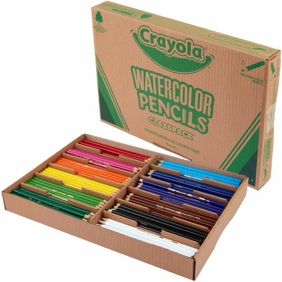 Crayola Watercolor Pencils Classpack, 240 Count, 12 Colors - Sky Blue, Red, Blue, Magenta, Orange, Violet, Brown, Yellow, Green, Yellow Green, White, ... Lead - 240 / Box