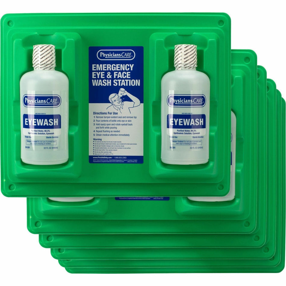 First Aid Only Twin-Bottle Eyewash Station - 1 quart - Wall Mountable - 6 / Carton