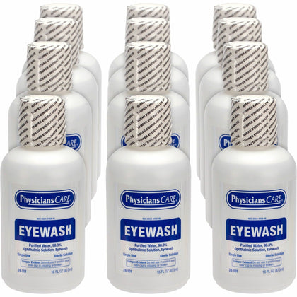 First Aid Only Eyewash Solution - 16 fl oz - Sterile Eye Irrigation - 12/Carton