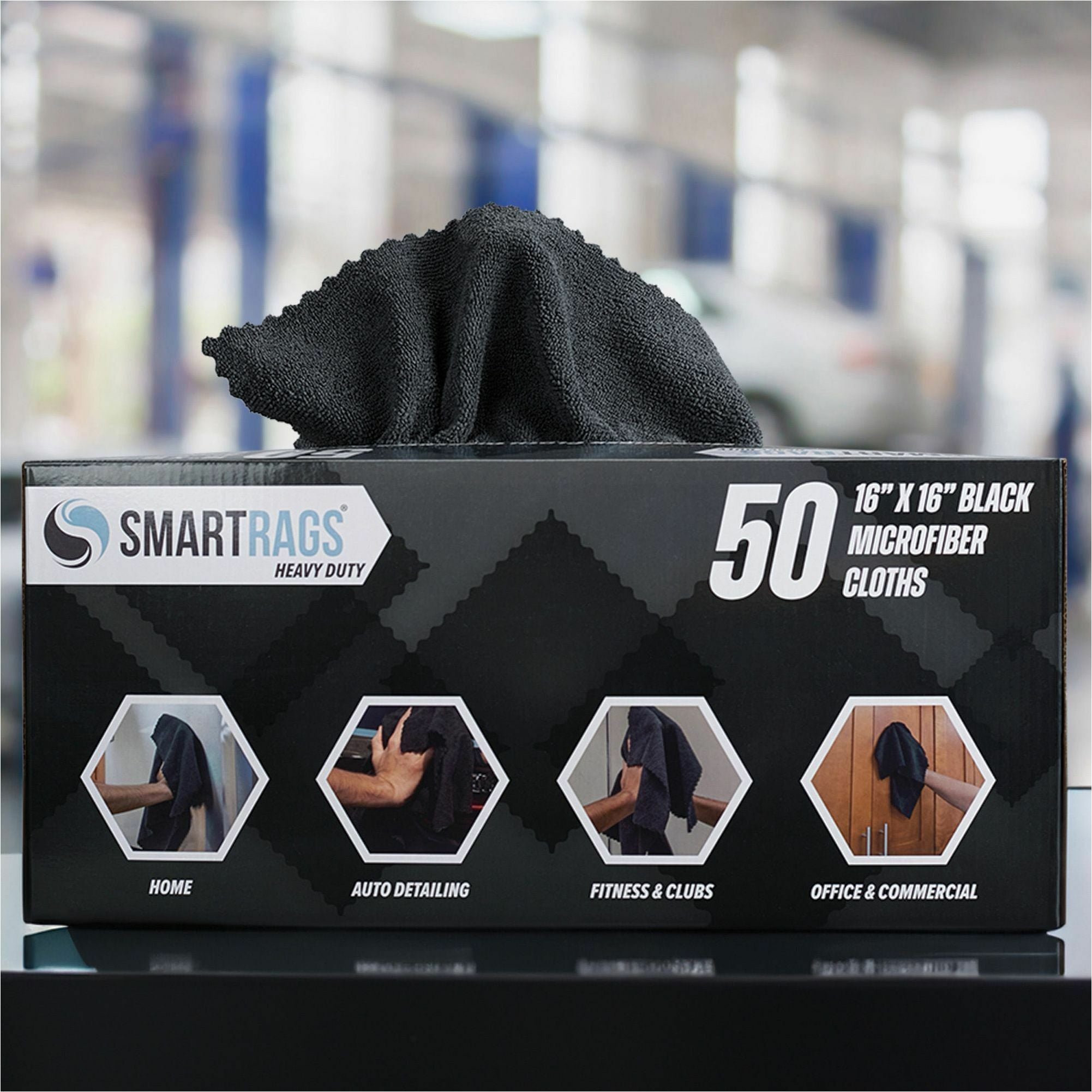 Monarch Smart Rags Microfiber Cloths, 16" x 16", 50 / Box - Heavy Duty, Reusable, Streak-free, Lint-free, Dirt Resistant, Grime Resistant - Black