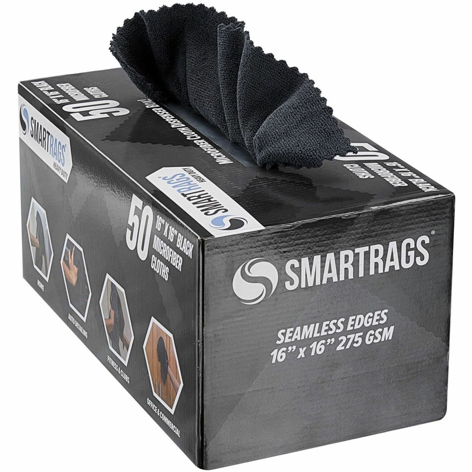 Monarch Smart Rags Microfiber Cloths, 16" x 16", 50 / Box - Heavy Duty, Reusable, Streak-free, Lint-free, Dirt Resistant, Grime Resistant - Black