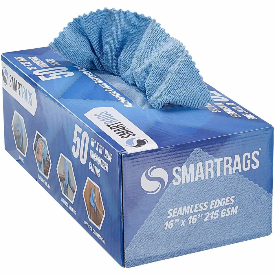 Monarch Smart Rags Microfiber Cloths, 16" x 16", 50 / Box - Reusable, Streak-free, Lint-free, Dirt Resistant, Grime Resistant - Blue