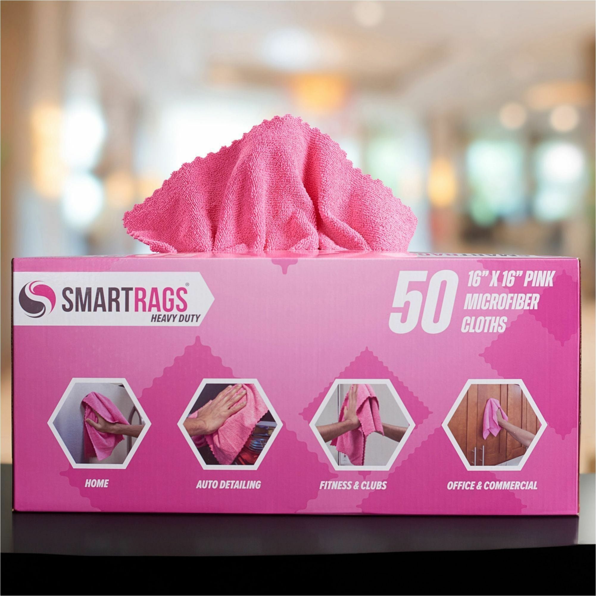 Monarch Smart Rags Microfiber Cloths, 16" x 16", 50 / Box - Heavy Duty, Reusable, Streak-free, Lint-free, Dirt Resistant, Grime Resistant - Pink