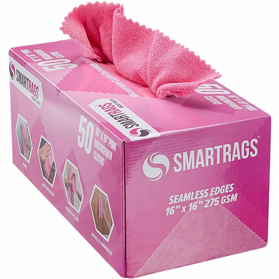 Monarch Smart Rags Microfiber Cloths, 16" x 16", 50 / Box - Heavy Duty, Reusable, Streak-free, Lint-free, Dirt Resistant, Grime Resistant - Pink