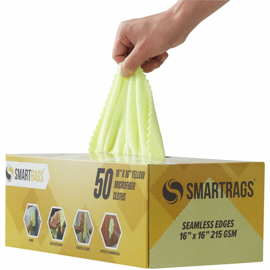 Monarch Smart Rags Microfiber Cloths, 16" x 16", 50 / Box - Reusable, Streak-free, Lint-free, Dirt Resistant, Grime Resistant - Yellow