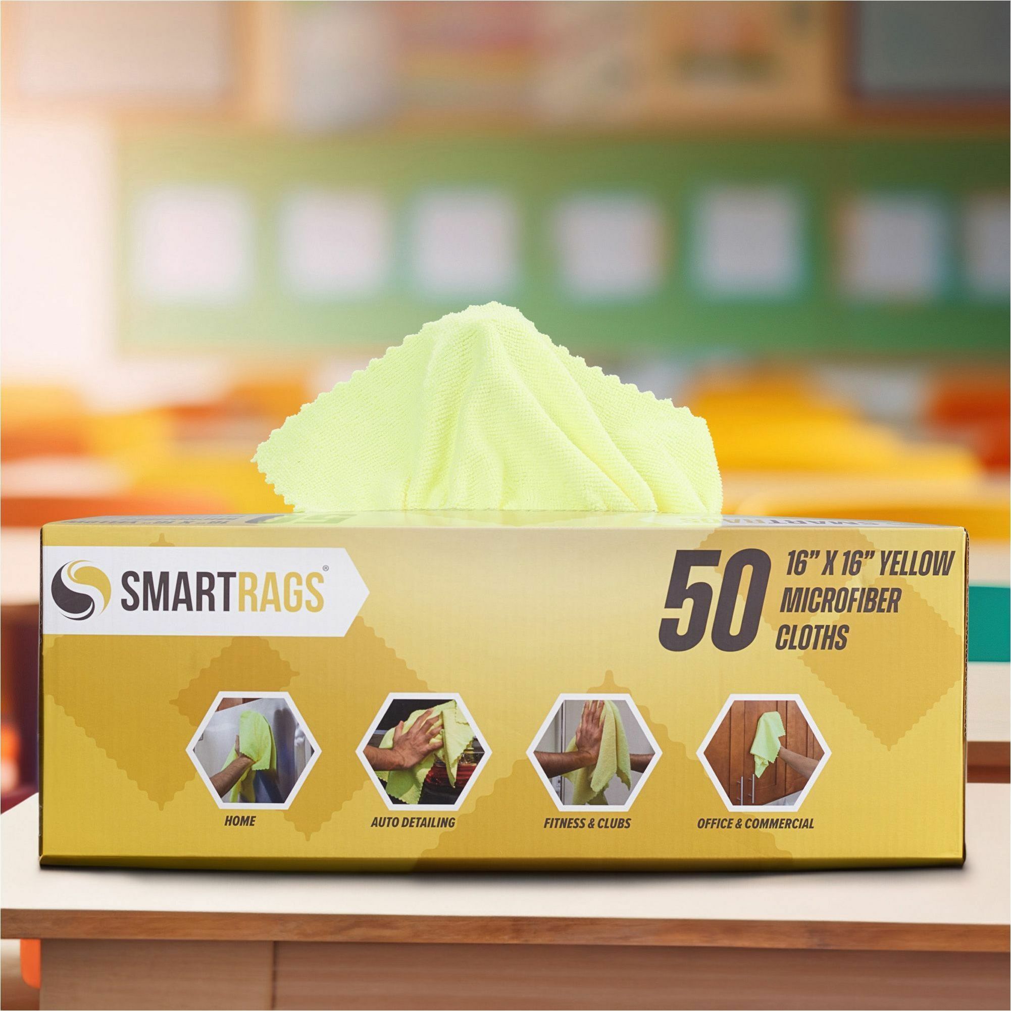 Monarch Smart Rags Microfiber Cloths, 16" x 16", 50 / Box - Reusable, Streak-free, Lint-free, Dirt Resistant, Grime Resistant - Yellow