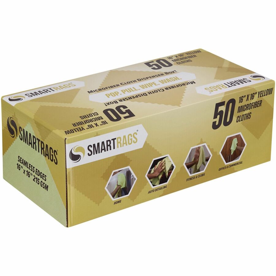 Monarch Smart Rags Microfiber Cloths, 16" x 16", 50 / Box - Reusable, Streak-free, Lint-free, Dirt Resistant, Grime Resistant - Yellow