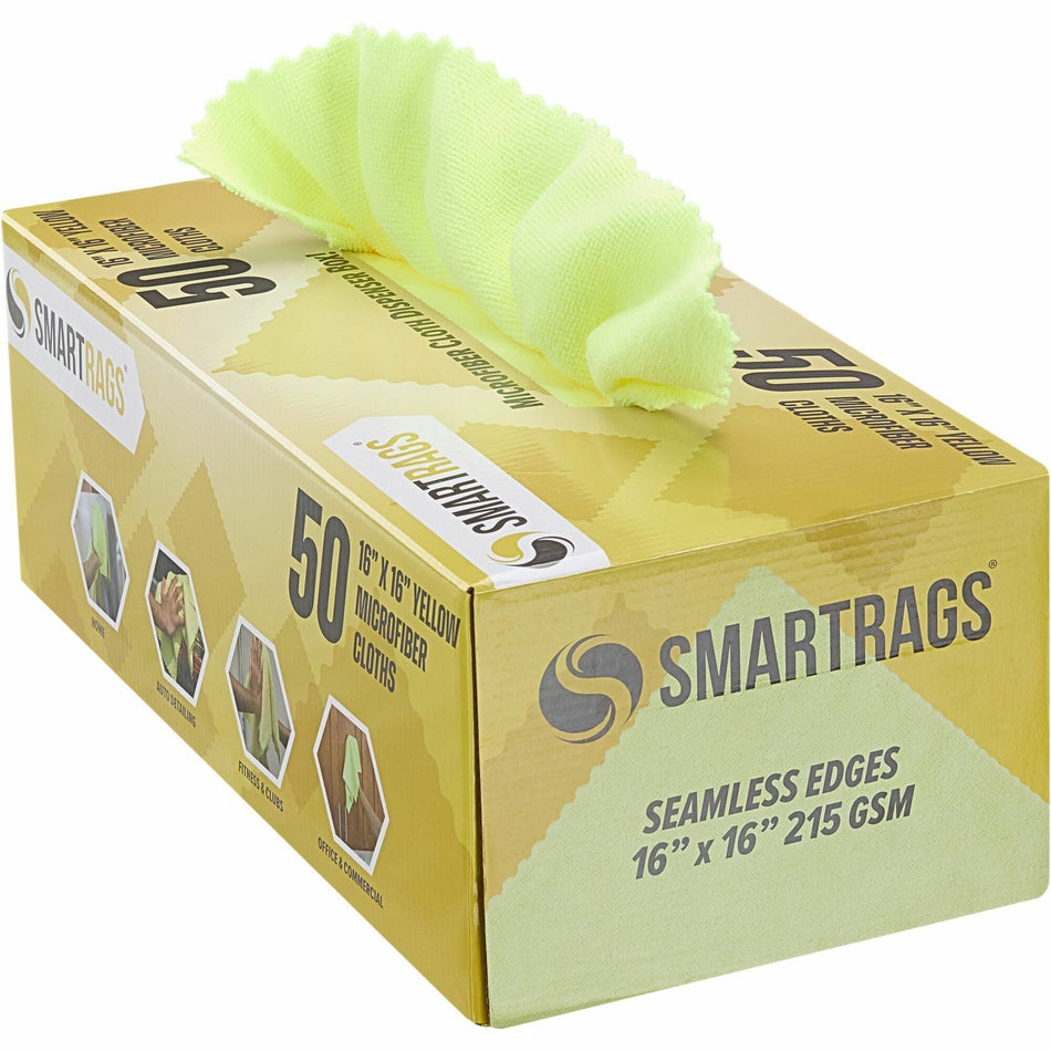 Monarch Smart Rags Microfiber Cloths, 16" x 16", 50 / Box - Reusable, Streak-free, Lint-free, Dirt Resistant, Grime Resistant - Yellow