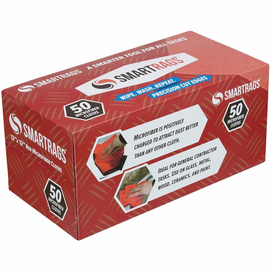 Monarch Smart Rags Microfiber Cloths, 12" x 12", 50 / Box, Red